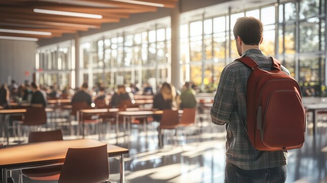 Male college student in dining hall on college campus