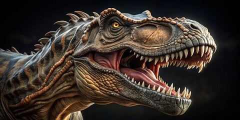 Naklejka premium Close-Up Portrait of a Roaring T-Rex Dinosaur Isolated on Background - Perfect for Educational Materials, Illustrations, and Creative Projects
