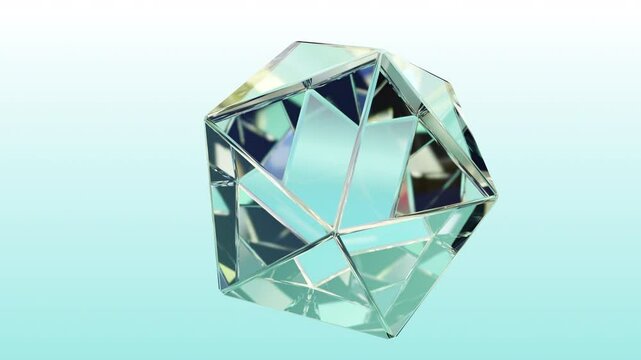 A geometric gem surface created in abstract 3D. Polygonal crystals on a modern background. Diamond reflection crystals rotate in the background, with an alpha matte and a looped, seamless 3D animation