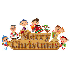 クリスマスプレートとクリスマスを楽しむ三世代家族