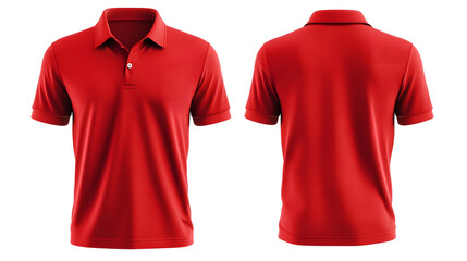 Red polo shirt, front and back view, mockup, transparent or isolated on white background