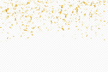 Glittering confetti on a transparent background. Gold confetti