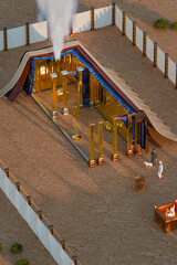 Cutaway diagram of the wilderness sanctuary built in the time of Moses. Old Testament biblical illustration. 3d rendering of tabernacle.