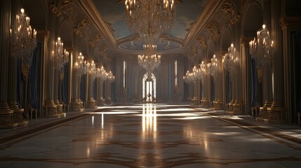 Obraz premium Baroque Palace Interior with Chandeliers and Marble Floors