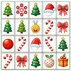 A colorful set of Christmas-themed festive bingo cards featuring holiday icon
