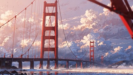 Stunning Golden Gate Bridge Anime Art Design Wallpaper