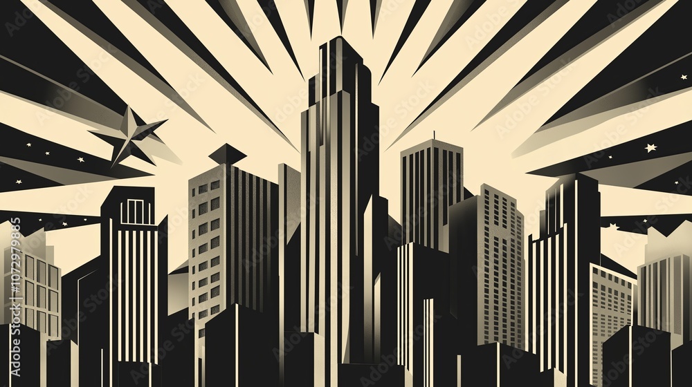 Aufkleber Deco Skyline with Starburst and Linear Patterns