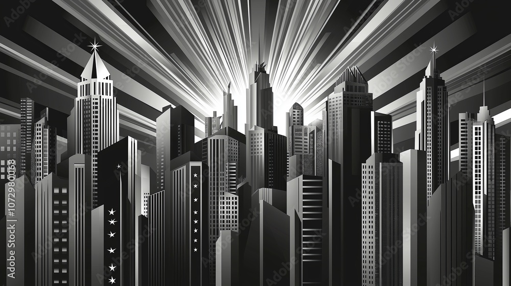 Fototapete Deco Skyline with Starburst and Linear Patterns