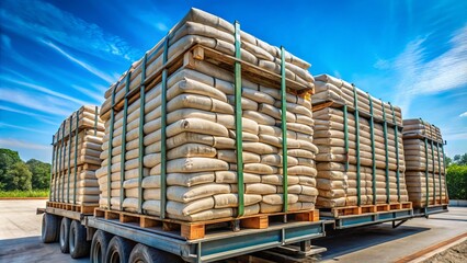 Editorial Use Only: Bags of Cement on a Pallet Sitting on a Truck in Pathumthani, Thailand - June 2021