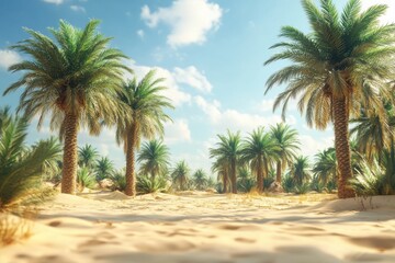 Fototapeta premium Bright Sunlit Palm Trees in Sandy Terrain