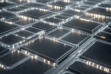 Obraz premium Futuristic network of connected panels with glowing lines