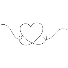 Heart shape valentines day single line art, continuous one line drawing of Isolated outline vector icon