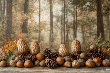 Rustic Forest Floor with Natural Elements and Nuts