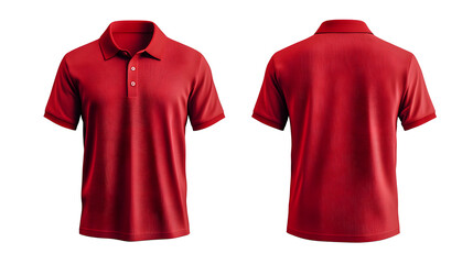 Red polo shirt, front and back view, mockup, transparent or isolated on white background