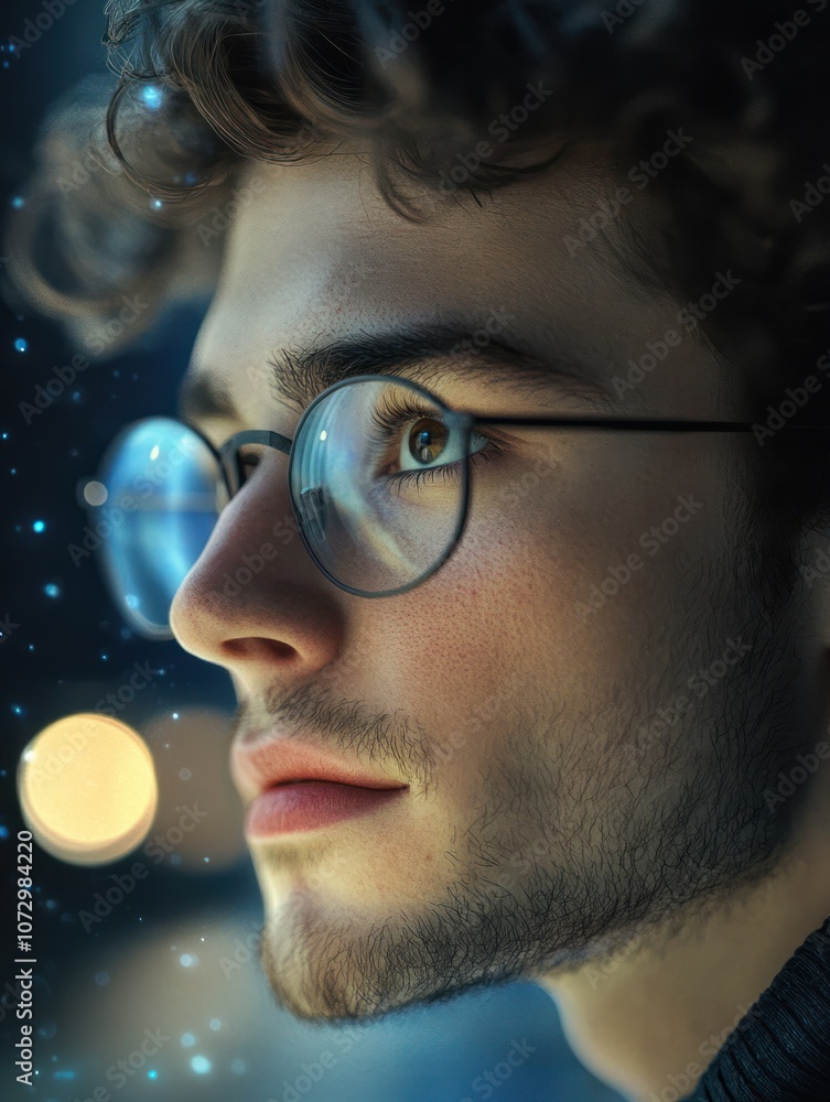 Poster profile of a student studying cybersecurity and ai online in an it educational setting.
