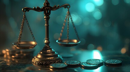 The balance on the table the illusory light  Decorative Statue of justice and finance 