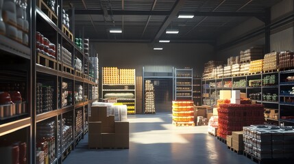 Obraz premium Cold storage section in a warehouse with food products