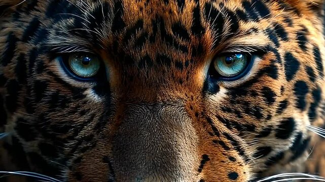 Intense leopard gaze captured in a high-definition portrait with striking contrast and detail. Generative AI