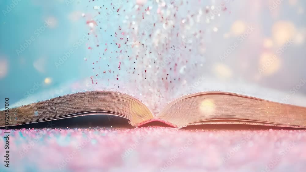 Poster an open book surrounded by magical sparkles and shimmering bokeh lights, evoking a sense of wonder a