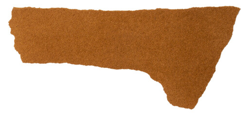 Isolated torn brown pieces of matte paper with copy space on white background