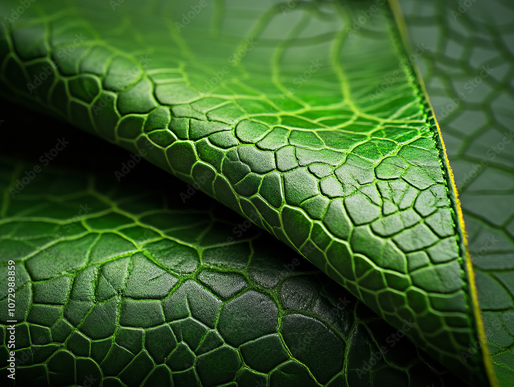 Aufkleber close-up of green leaf texture showing intricate vein patterns with soft shadows and detailed surfac