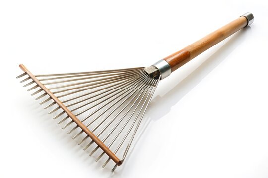 Isolated Garden Rake on White Background for Architectural Photography, Ideal for Home and Garden Projects, Landscaping, and DIY Gardening Needs - Versatile Tool Showcase