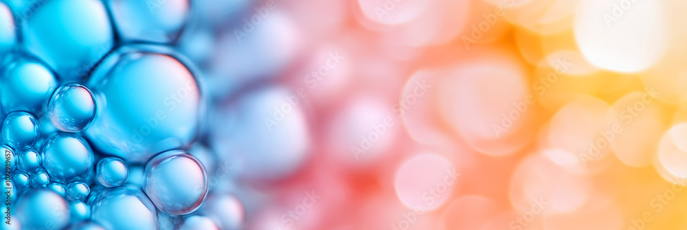 Poster abstract image portraying vibrant bubbles in blue and orange hues, creating a visually captivating b