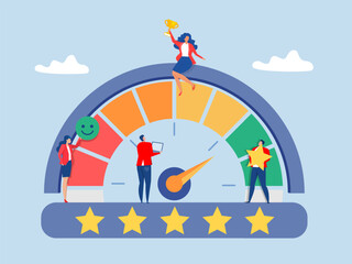 Best Employee, Best Quality & Top Performance,Best Feedback & Ratings,Satisfaction,business people employee with stars and happy reward Employee engagement, commitment or motivation to success