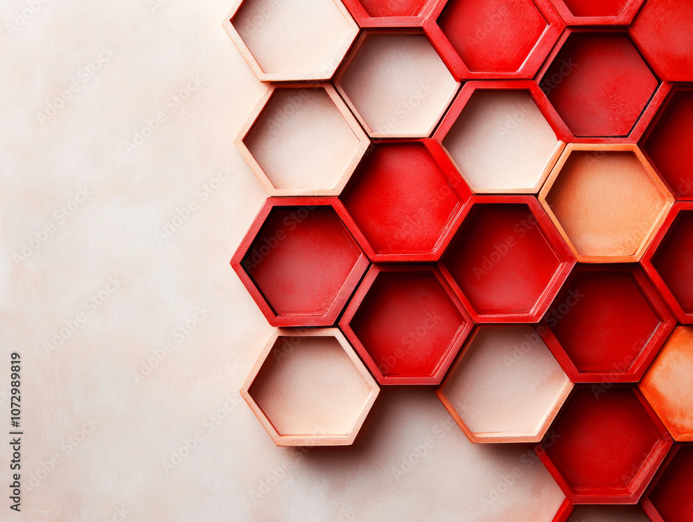 Poster vibrant hexagonal tiles in shades of red and coral form a stunning wall design enhancing modern inte