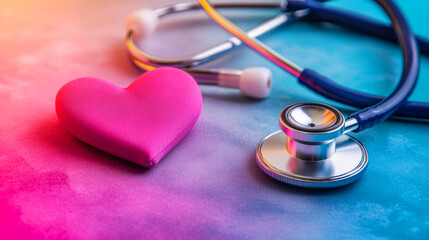 Colorful Stethoscope and Pink Heart on a Vibrant Background Representing Healthcare, Compassion, and the Importance of Medical Services for Wellness and Love
