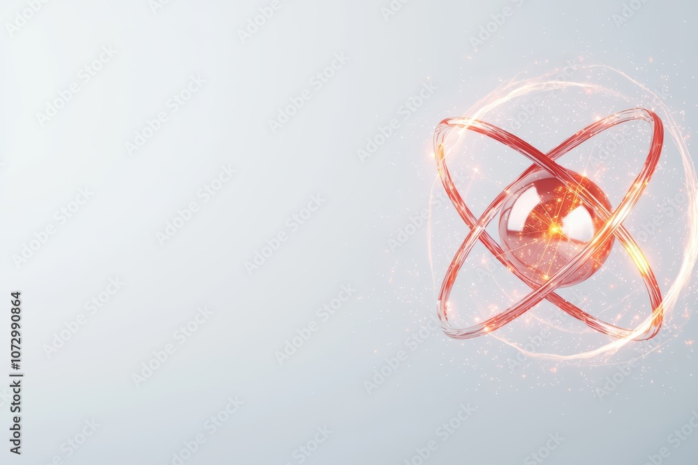 Aufkleber abstract atomic model with glowing orbitals and nucleus on a light background.