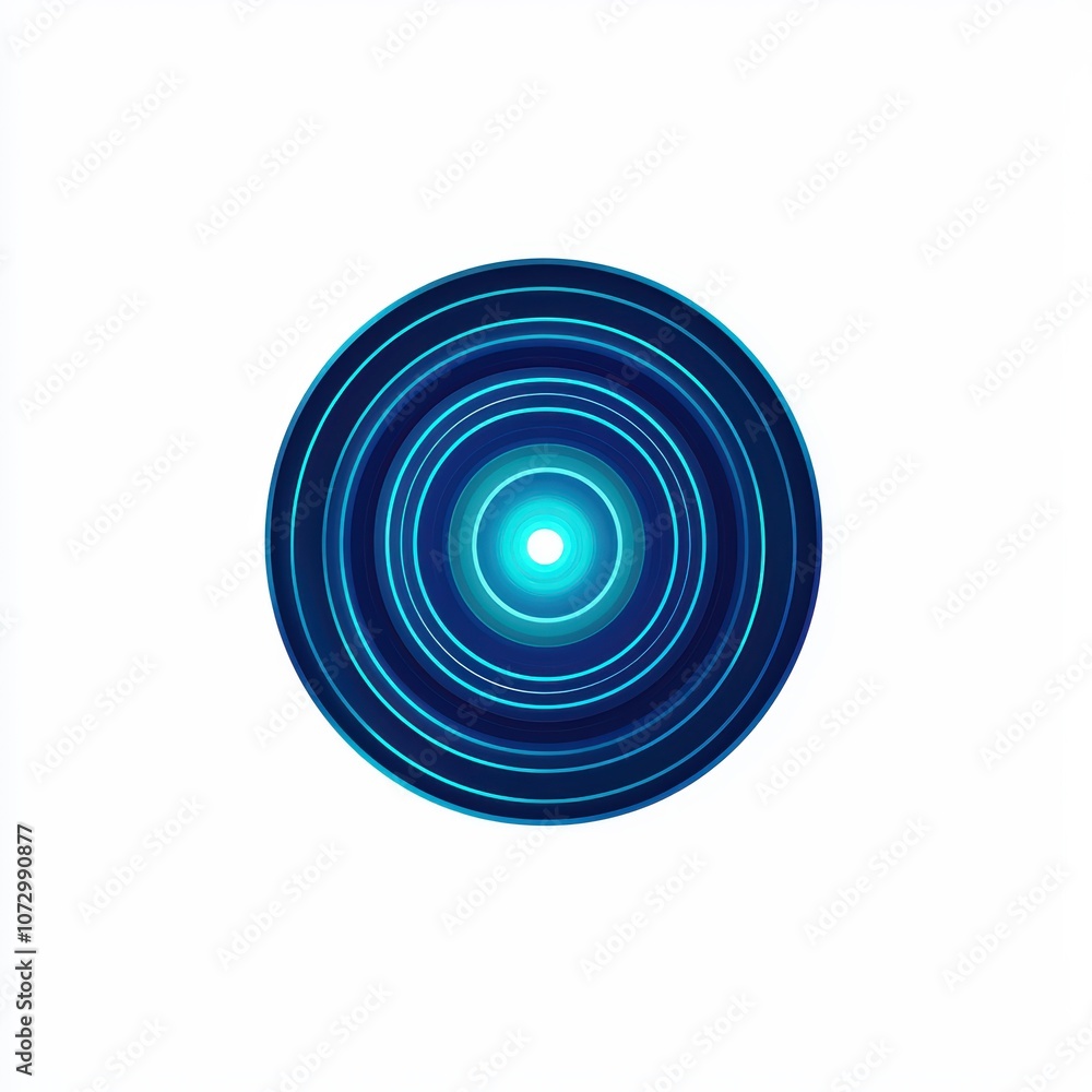Poster abstract blue circular pattern with glowing center, perfect for backgrounds or design elements.