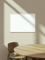 Empty framed canvas for mockups and art illustrations on interior background