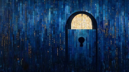 Lock symbol on textured blue background