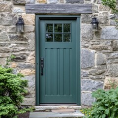 Fototapeta premium Stone House Green Door Closed