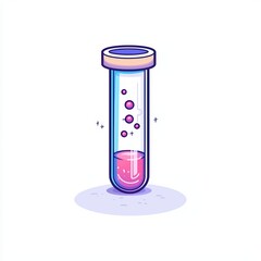 Colorful test tube with bubbles and pink liquid, isolated on white background.