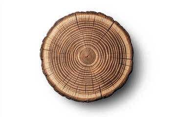 Fototapeta premium Cross-section of a tree trunk showing growth rings, white isolate background.