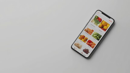 Mobile phone displaying an online supermarket app with various food items available for purchase, highlighting the convenience of e commerce and grocery delivery services