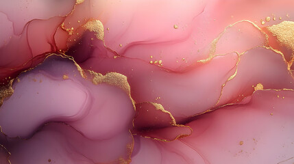 Abstract Pink and Gold Swirls - Liquid Art Illustration