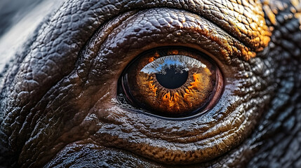 Naklejka premium Eye of a hippo, close-up, pupil