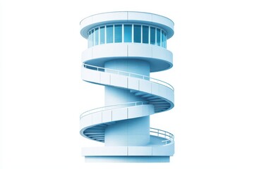 Modern spiral tower design showcasing unique architectural elements on a white isolated background.