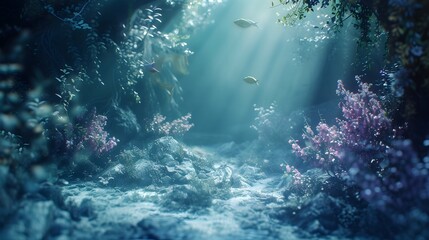 Fototapeta premium A beautiful fairytale enchanted forest with big trees and great vegetation. Digital painting background�