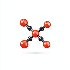 Stylized molecular structure illustration with red and black atoms on a white isolated background.