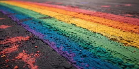 Fototapeta premium A close-up view of vibrant, textured powder pigments in the colors of a rainbow, creating a beautiful, abstract composition.