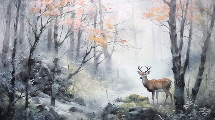 Fototapeta premium a beautiful deer standing in the middle of a forest 
