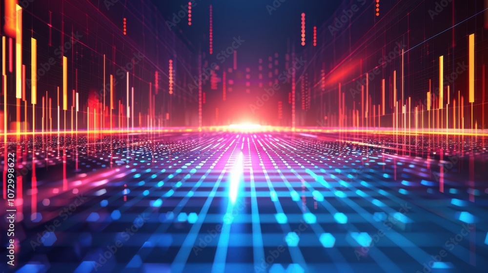 Poster abstract digital corridor with glowing lines and data, illustrating a technology concept that embodi