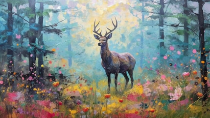 a beautiful deer standing in the middle of a forest 
