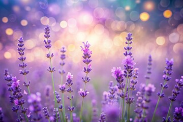 Obraz premium Serene Lavender Fields in Bloom Captured with Dreamy Bokeh Effect for a Tranquil Nature Experience, Perfect for Relaxation, Wellness, and Aesthetic Home Decor