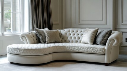 Elegant Curved Sofa with Plush Cushions in Modern Room