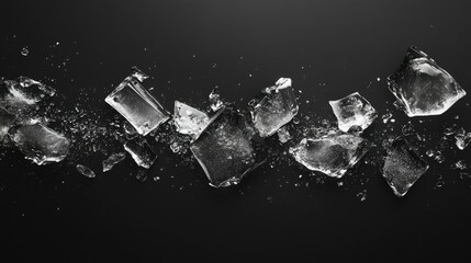 Shattered Ice Cubes on Black Background